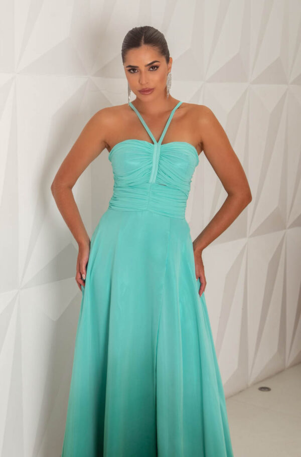5771 - Vestido Miranda Chiffon busto franzido e saia fenda degrade - 38 40 42 - Tiffany - Image 2