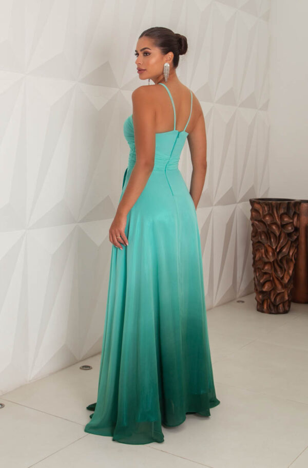 5771 - Vestido Miranda Chiffon busto franzido e saia fenda degrade - 38 40 42 - Tiffany - Image 5