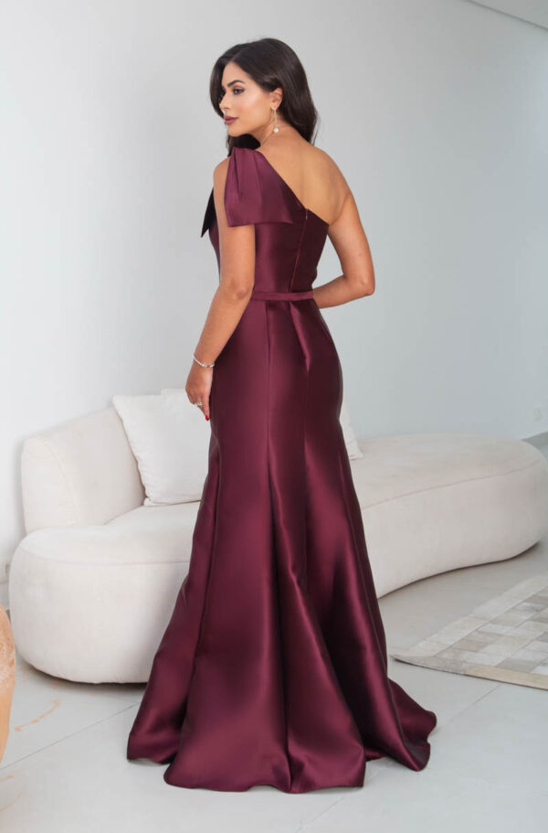 5788 - Vestido Myra Zibeline um ombro, pala frontal detalhe laço e saia sereia - 38 40 42 - Marsala - Image 3
