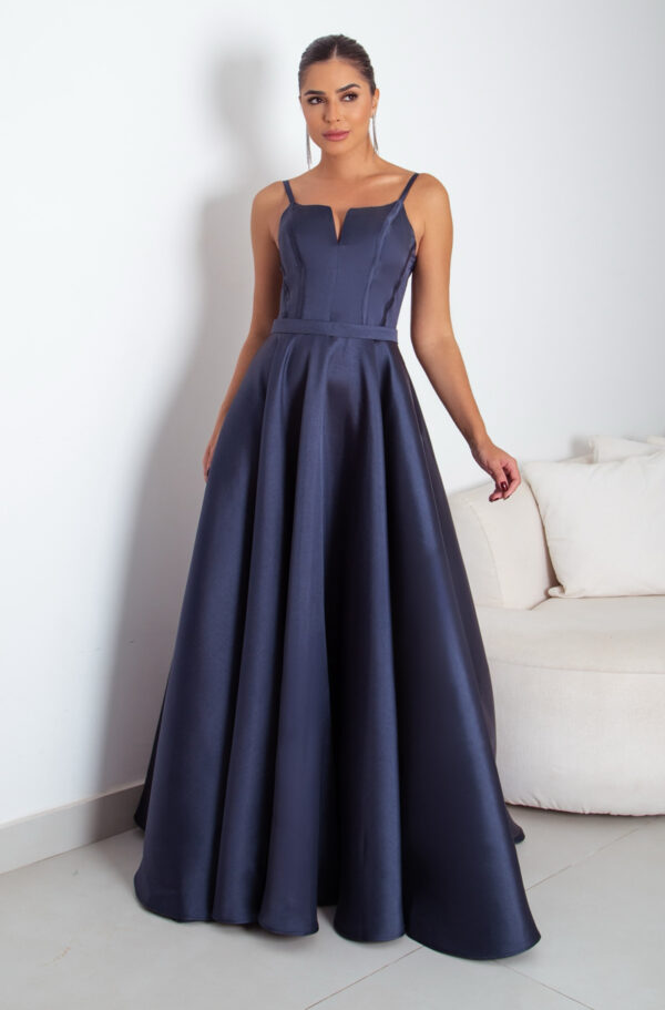 5790 - Vestido Miriam Zibeline alça, detalhe vies busto e saia rodada - 38 40 42 44 - Marinho - Image 3