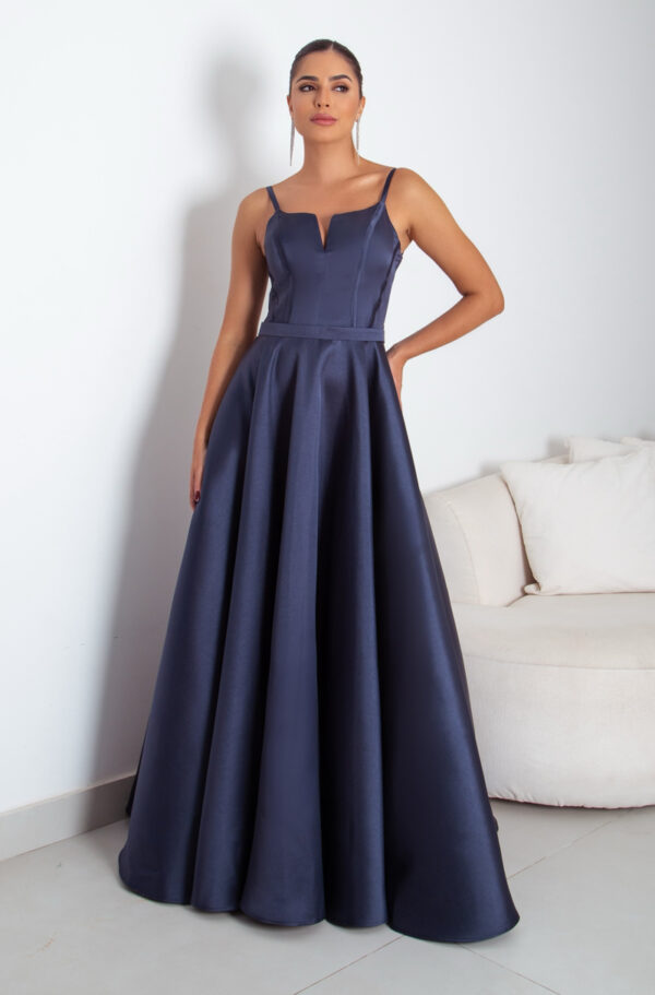 5790 - Vestido Miriam Zibeline alça, detalhe vies busto e saia rodada - 38 40 42 44 - Marinho