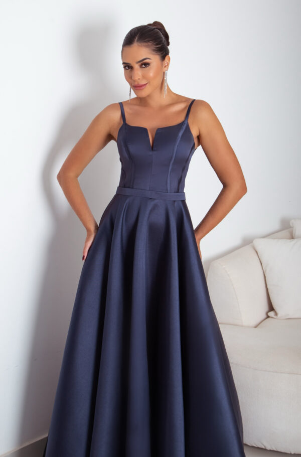 5790 - Vestido Miriam Zibeline alça, detalhe vies busto e saia rodada - 38 40 42 44 - Marinho - Image 4