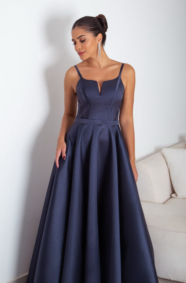 5790 - Vestido Miriam Zibeline alça, detalhe vies busto e saia rodada - 38 40 42 44 - Marinho - Image 2