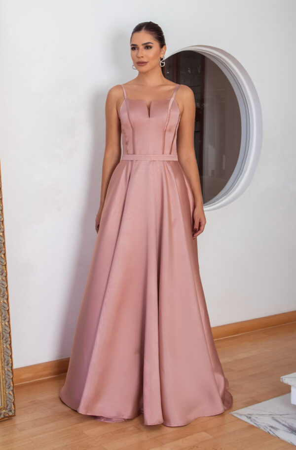 5790 - Vestido Miriam Zibeline alça, detalhe vies busto e saia rodada - 38 40 42 44 - Rose