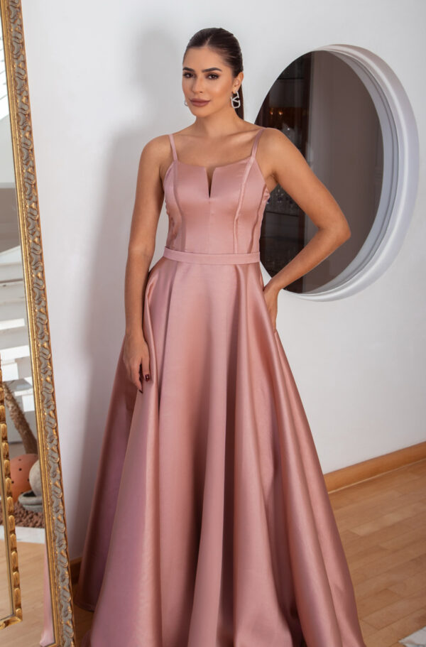 5790 - Vestido Miriam Zibeline alça, detalhe vies busto e saia rodada - 38 40 42 44 - Rose - Image 2