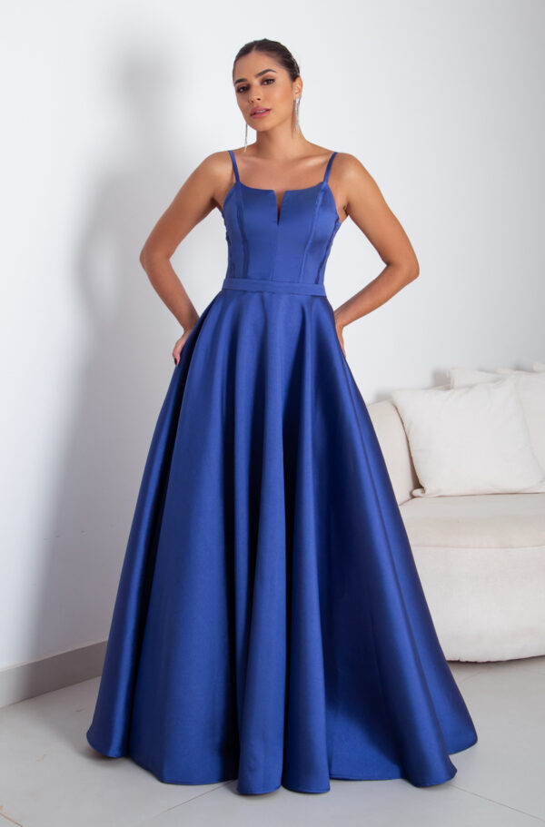 5790 - Vestido Miriam Zibeline alça, detalhe vies busto e saia rodada - 38 40 42 44 - Royal - Image 3