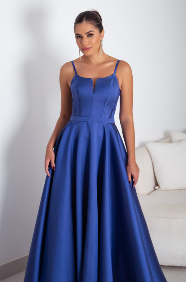 5790 - Vestido Miriam Zibeline alça, detalhe vies busto e saia rodada - 38 40 42 44 - Royal - Image 4