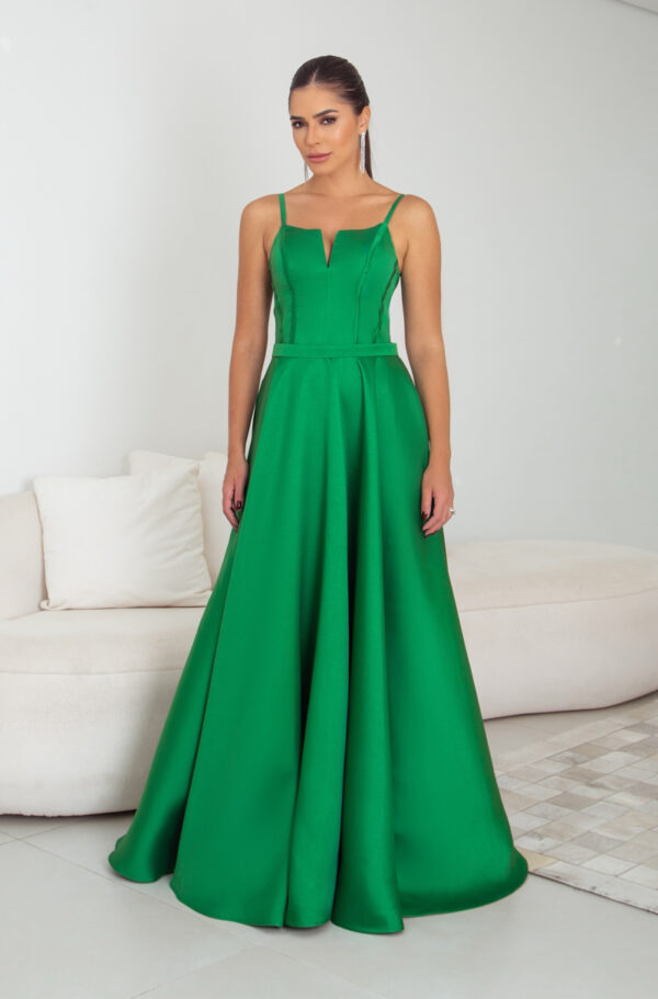 5790 - Vestido Miriam Zibeline alça, detalhe vies busto e saia rodada - 38 40 42 44 - Verde