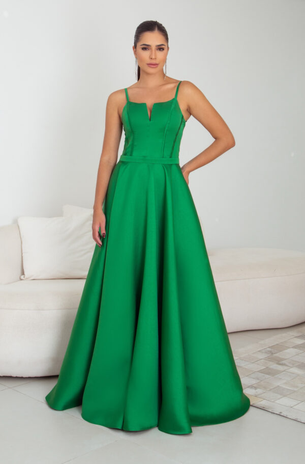 5790 - Vestido Miriam Zibeline alça, detalhe vies busto e saia rodada - 38 40 42 44 - Verde - Image 3