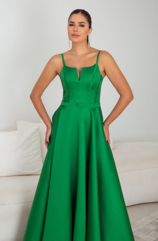 5790 - Vestido Miriam Zibeline alça, detalhe vies busto e saia rodada - 38 40 42 44 - Verde - Image 4