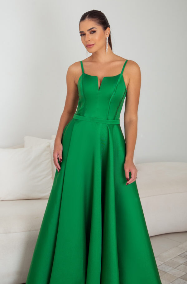 5790 - Vestido Miriam Zibeline alça, detalhe vies busto e saia rodada - 38 40 42 44 - Verde - Image 2