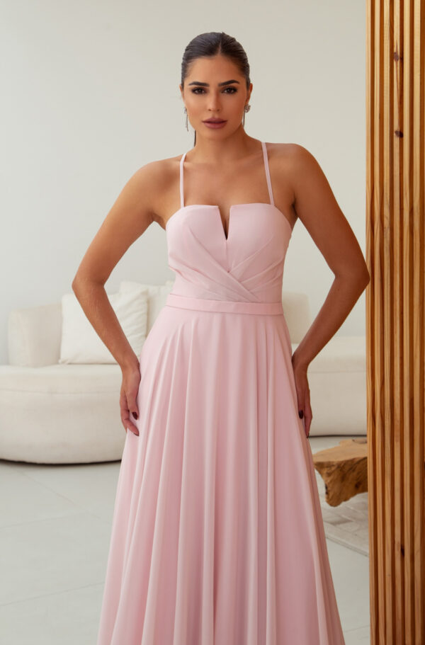 5791 – Vestido Medith Chiffon prega frontal, alça e saia rodada – 36 38 40 42 – Rosa - Image 2