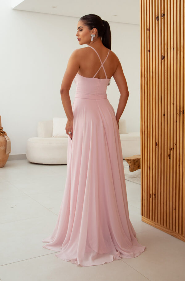 5791 – Vestido Medith Chiffon prega frontal, alça e saia rodada – 36 38 40 42 – Rosa - Image 5