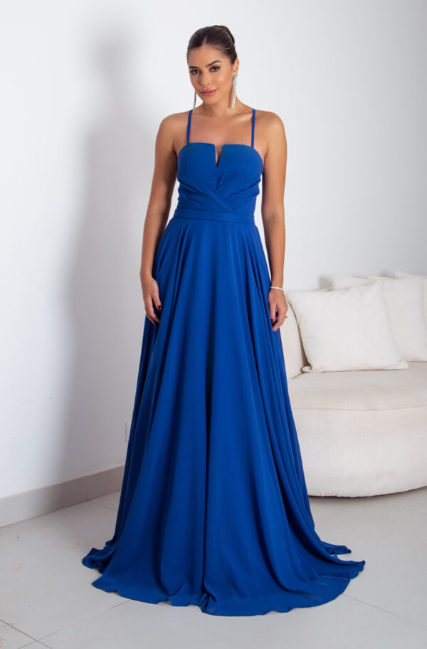 5791 – Vestido Medith Chiffon prega frontal, alça e saia rodada – 36 38 40 42 – Royal - Image 3