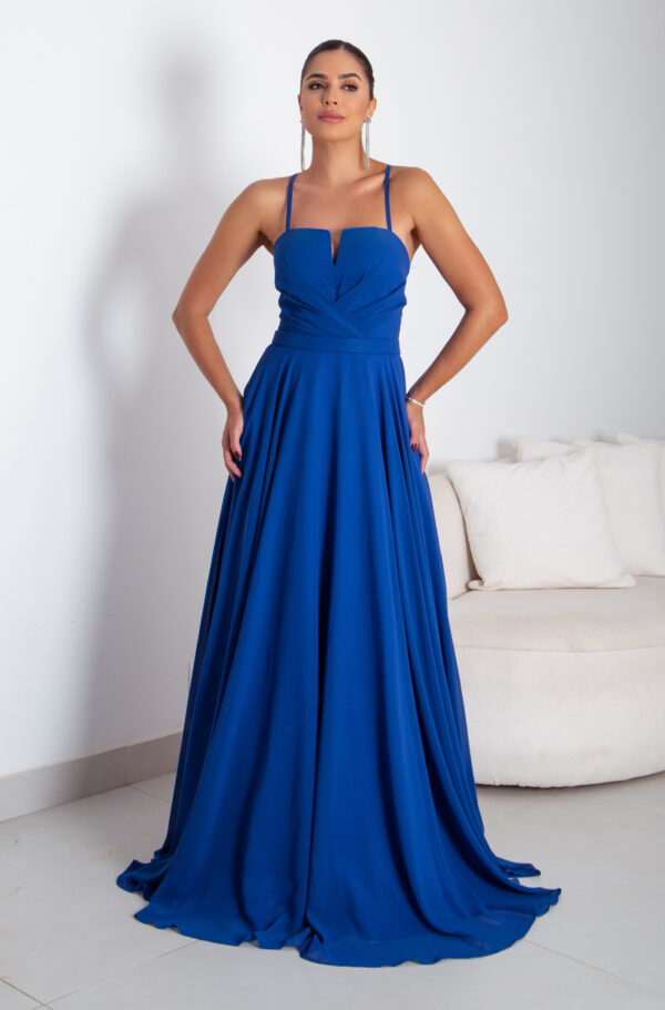5791 – Vestido Medith Chiffon prega frontal, alça e saia rodada – 36 38 40 42 – Royal