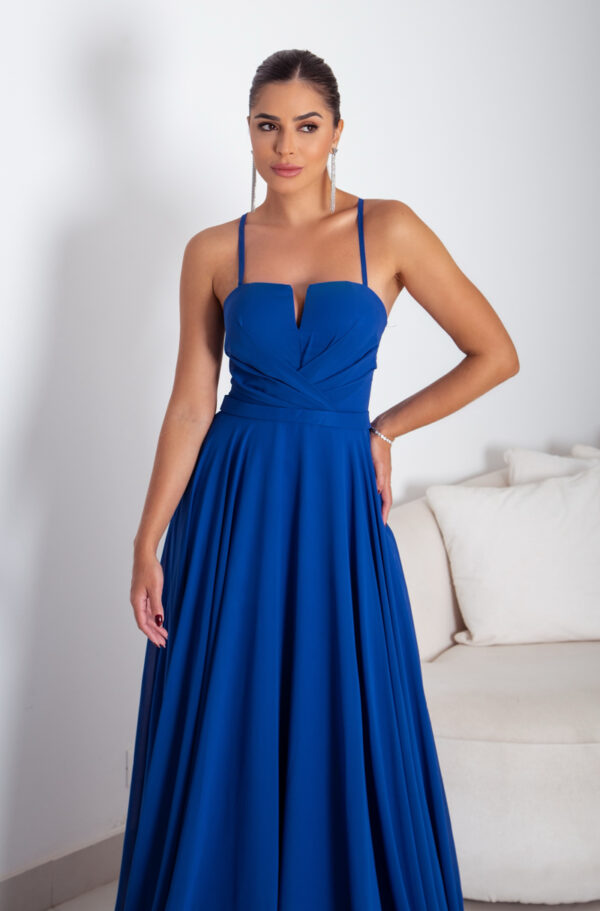5791 – Vestido Medith Chiffon prega frontal, alça e saia rodada – 36 38 40 42 – Royal - Image 2