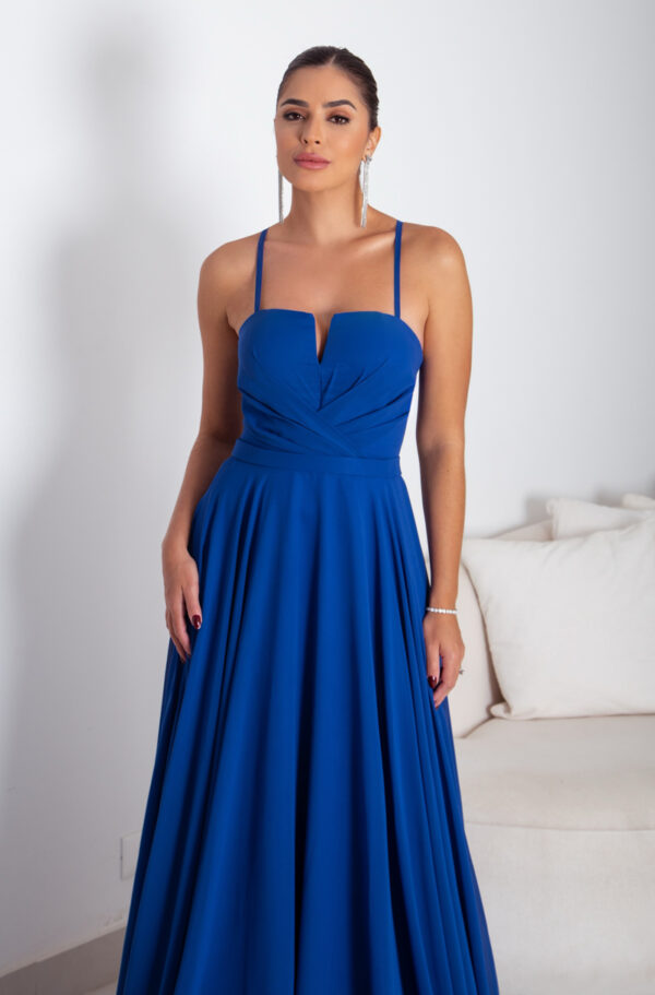 5791 – Vestido Medith Chiffon prega frontal, alça e saia rodada – 36 38 40 42 – Royal - Image 4