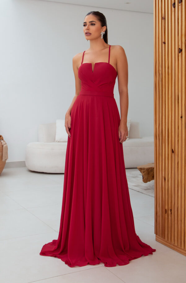 5791 – Vestido Medith Chiffon prega frontal, alça e saia rodada – 36 38 40 42 – Vermelho - Image 3