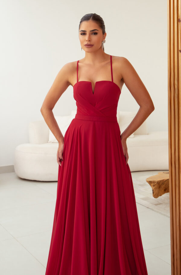 5791 – Vestido Medith Chiffon prega frontal, alça e saia rodada – 36 38 40 42 – Vermelho - Image 2