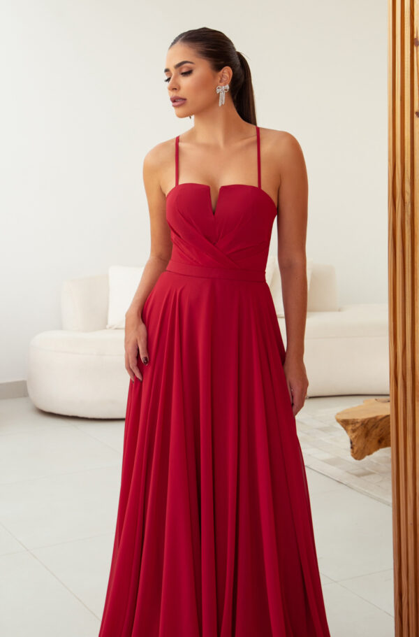 5791 – Vestido Medith Chiffon prega frontal, alça e saia rodada – 36 38 40 42 – Vermelho - Image 4