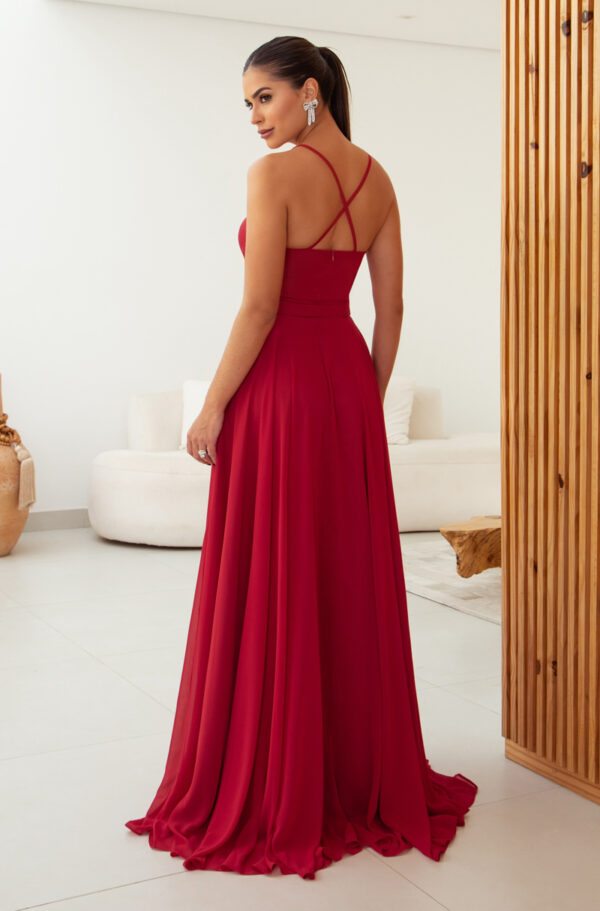 5791 – Vestido Medith Chiffon prega frontal, alça e saia rodada – 36 38 40 42 – Vermelho - Image 5