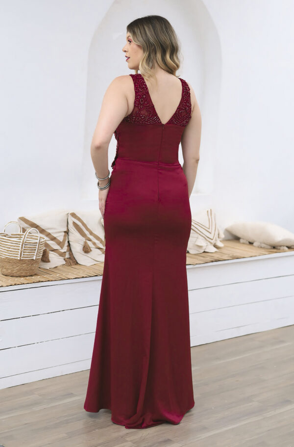6120 - Vestido Fatima Bordado Alfaiataria e Saia fenda - 44 46 48 - Marsala - Image 6