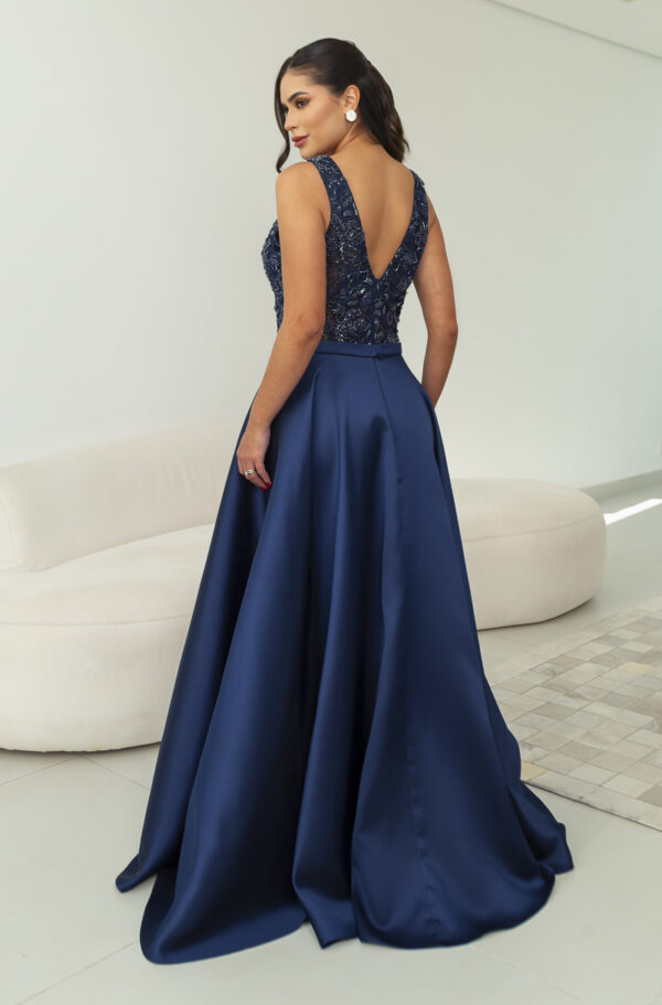 5844 - Vestido Aria Zibeline, busto bordado e saia rodada - 38 40 42 44 - Marinho - Image 5