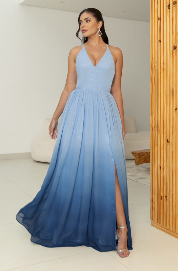 5793 - Vestido Nola Chiffon degrade busto plissado e saia fenda - 36 38 40 42 - Azul Céu - Image 3
