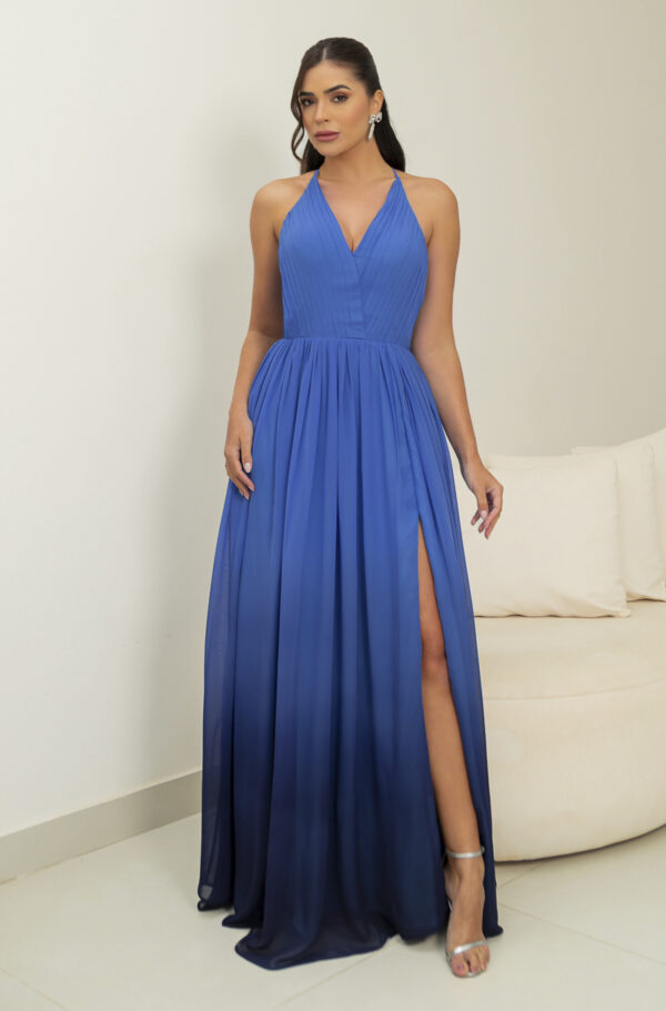 5793 - Vestido Nola Chiffon degrade busto plissado e saia fenda - 36 38 40 42 - Royal