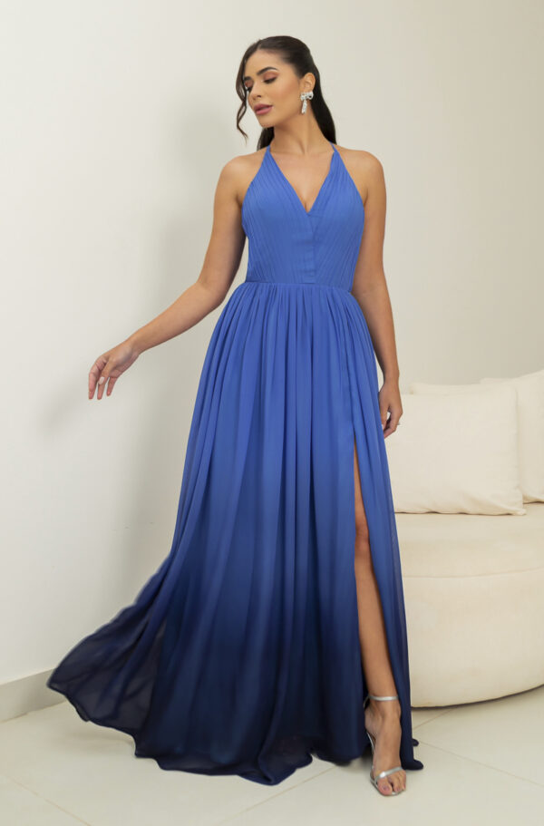 5793 - Vestido Nola Chiffon degrade busto plissado e saia fenda - 36 38 40 42 - Royal - Image 3