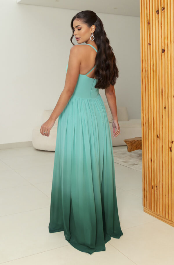 5793 - Vestido Nola Chiffon degrade busto plissado e saia fenda - 36 38 40 42 - Tiffany - Image 5