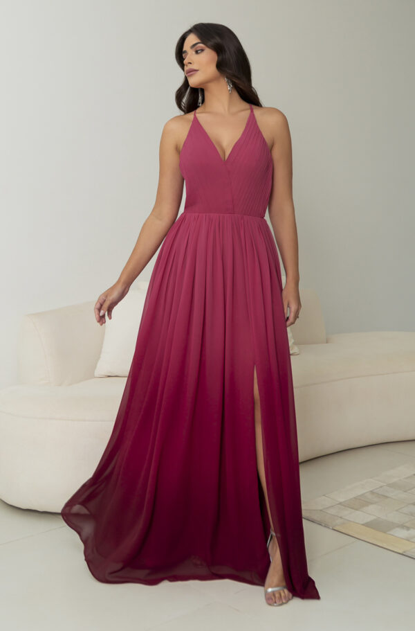 5793 - Vestido Nola Chiffon degrade busto plissado e saia fenda - 36 38 40 42 - Vermelho - Image 3