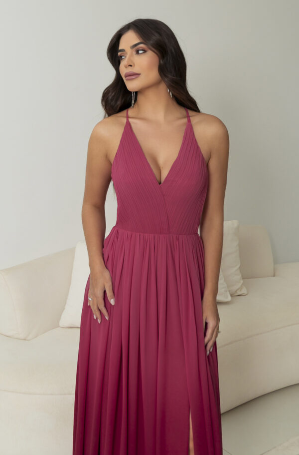 5793 - Vestido Nola Chiffon degrade busto plissado e saia fenda - 36 38 40 42 - Vermelho - Image 2