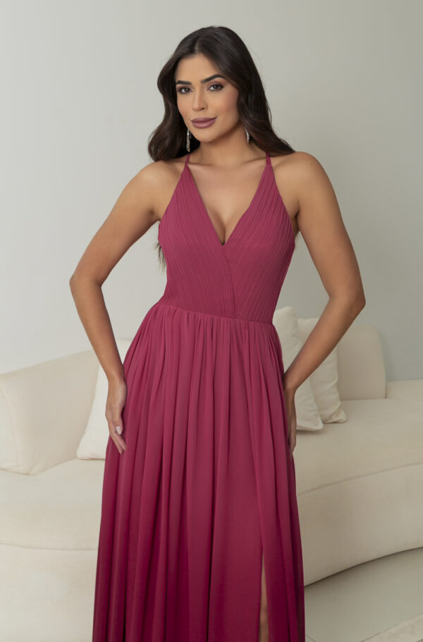 5793 - Vestido Nola Chiffon degrade busto plissado e saia fenda - 36 38 40 42 - Vermelho - Image 4