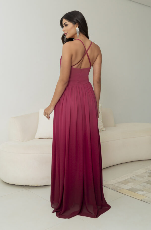 5793 - Vestido Nola Chiffon degrade busto plissado e saia fenda - 36 38 40 42 - Vermelho - Image 5
