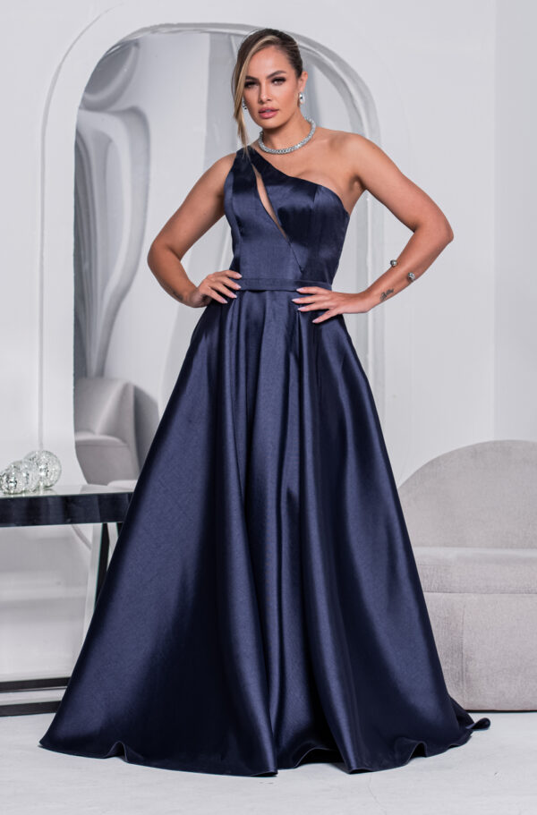 5794 - Vestido Alette Zibeline um ombro e saia rodada - 36 38 40 42 - Marinho