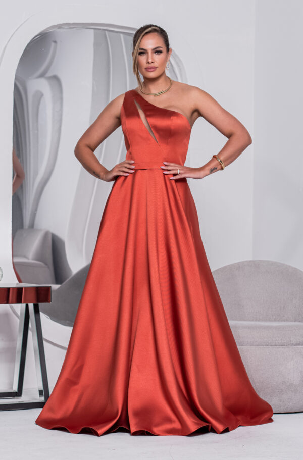 5794 - Vestido Alette Zibeline um ombro e saia rodada - 36 38 40 42 - Terracota