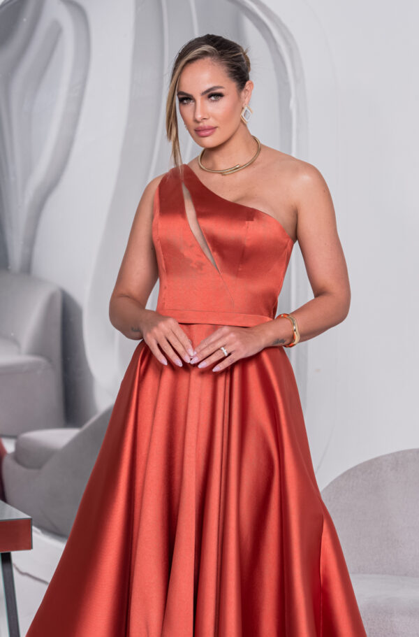 5794 - Vestido Alette Zibeline um ombro e saia rodada - 36 38 40 42 - Terracota - Image 2