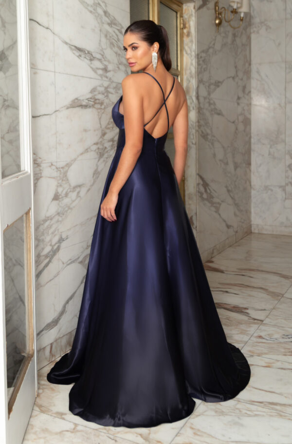 5800 - Vestido Gia Cetim degrade decote prega e saia fenda - 36 38 40 - Marinho - Image 5