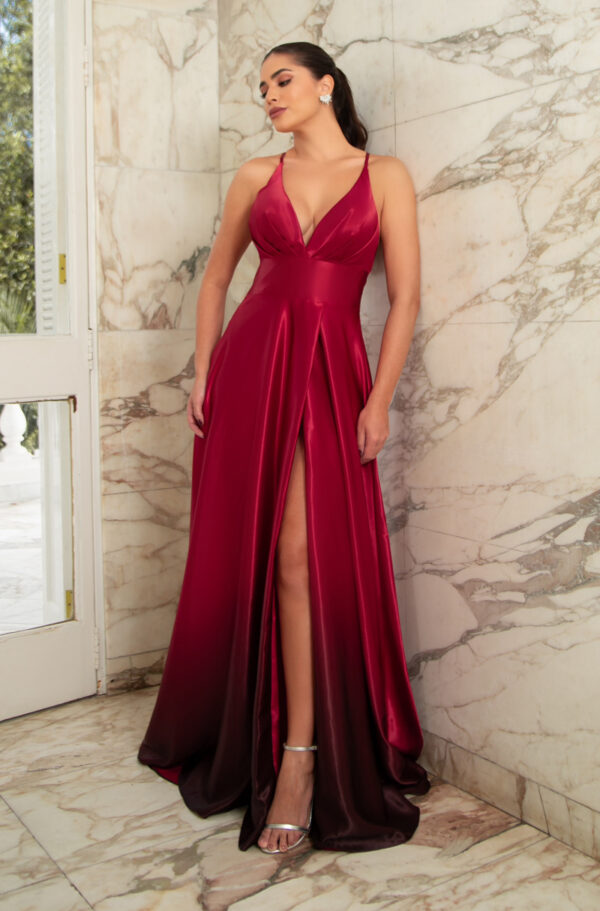 5800 - Vestido Gia Cetim degrade decote prega e saia fenda - 36 38 40 - Vermelho - Image 3