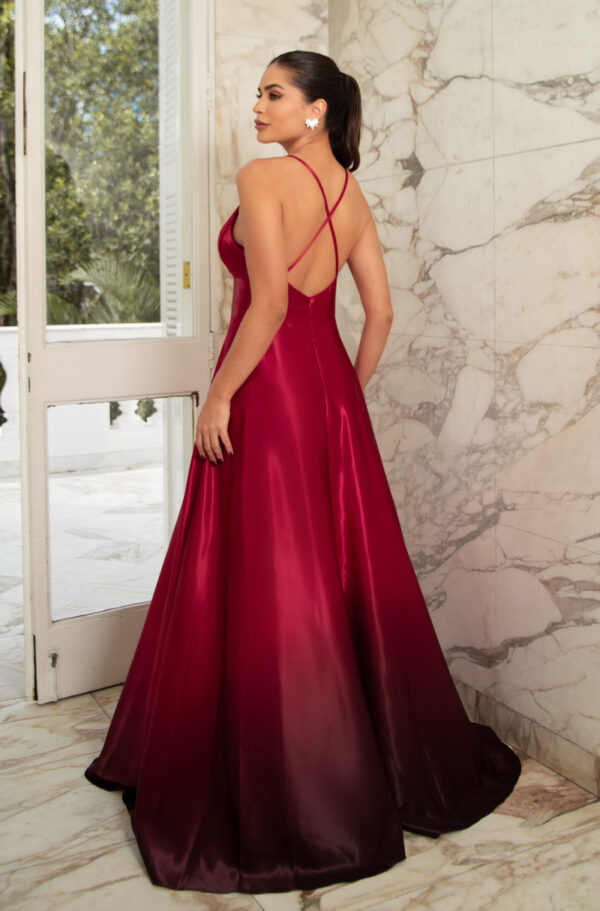 5800 - Vestido Gia Cetim degrade decote prega e saia fenda - 36 38 40 - Vermelho - Image 5
