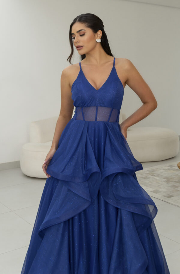 5819 - Vestido Reign Tule brilho regata com saia cascata - 36 38 40 42 - Royal - Image 2