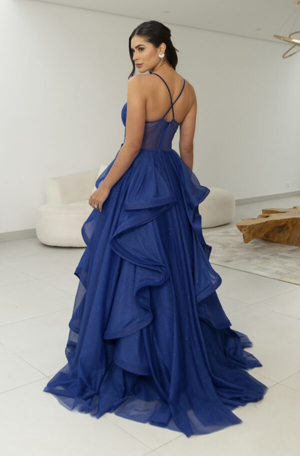 5819 - Vestido Reign Tule brilho regata com saia cascata - 36 38 40 42 - Royal - Image 5