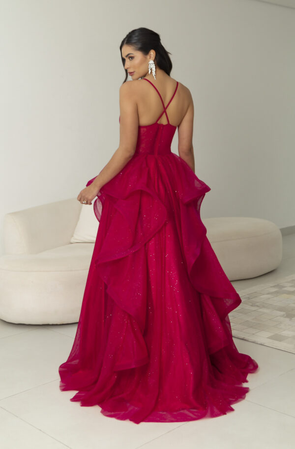 5819 - Vestido Reign Tule brilho regata com saia cascata - 36 38 40 42 - Vermelho - Image 5