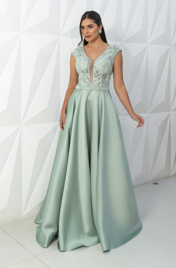 5823 - Vestido Eva Zibeline busto bordado, leve manga e saia rodada - 36 38 40 - Tiffany - Image 3