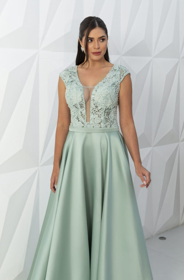 5823 - Vestido Eva Zibeline busto bordado, leve manga e saia rodada - 36 38 40 - Tiffany - Image 2