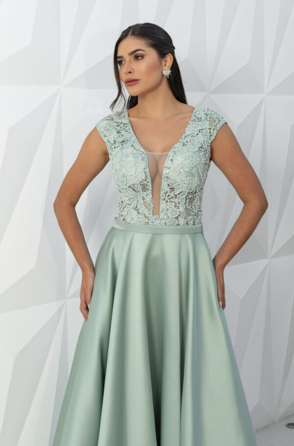 5823 - Vestido Eva Zibeline busto bordado, leve manga e saia rodada - 36 38 40 - Tiffany - Image 4