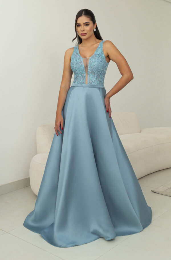 5842 - Vestido Fiona Zibeline, busto bordado e saia rodada - 36 38 40 42 - Azul - Image 3