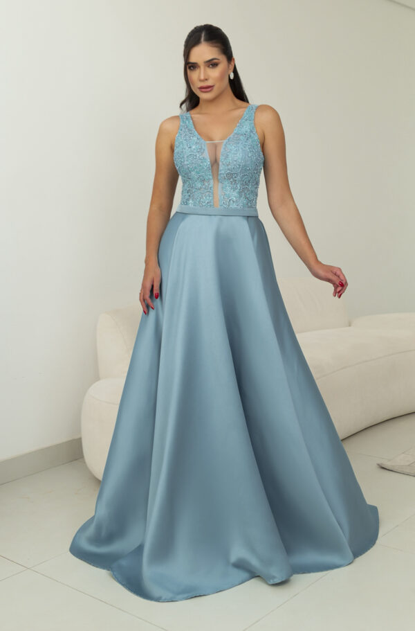 5842 - Vestido Fiona Zibeline, busto bordado e saia rodada - 36 38 40 42 - Azul