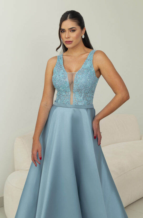 5842 - Vestido Fiona Zibeline, busto bordado e saia rodada - 36 38 40 42 - Azul - Image 2